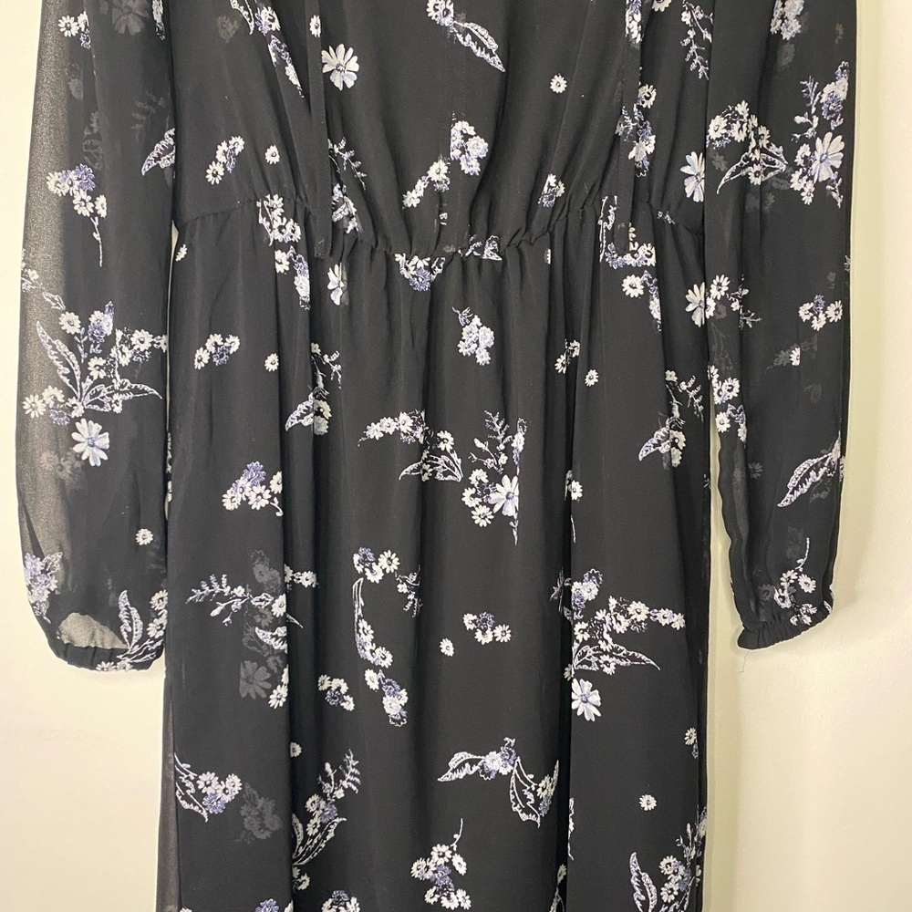 Who What Wear Black Floral Maxi Dress With Sheer Sleeves size small 90s Fall - Picture 3 of 14